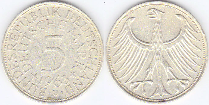 1963 J Germany silver 5 Mark A001082